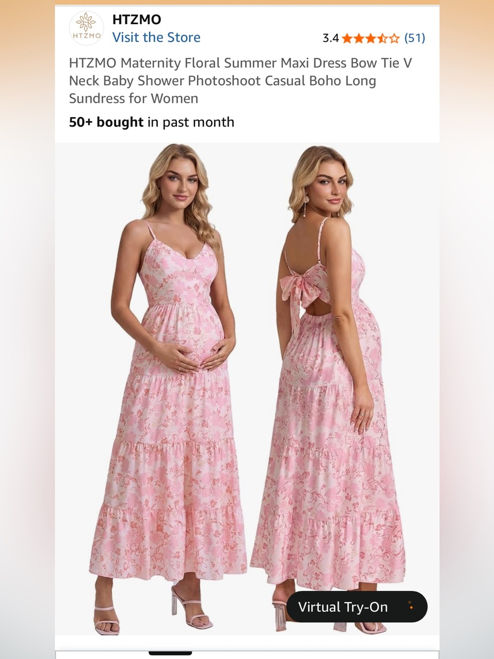 NWT HTZMO Maternity Pink Floral Maxi Dress - size L